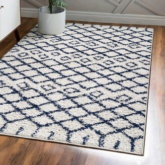 3'x5' Sineu Moroccan Diamond Shag Area Rug, Beige/Navy - JONATHAN Y