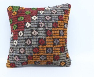 Turkish Pillow, Kilim Home Decor Throw Blue Embroidered Traditional Case, 3849