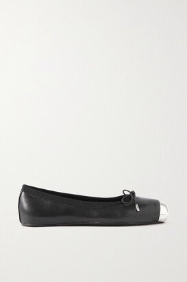 Punk Embellished Leather Ballet Flats - Black