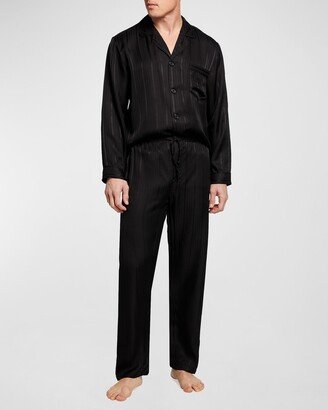 Men's Herringbone Striped Silk Pajama Set