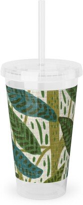 Travel Mugs: Jungle Foliage - Green Acrylic Tumbler With Straw, 16Oz, Green