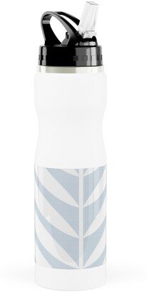 Photo Water Bottles: Laurel Leaf Stripe - Light Blue Stainless Steel Water Bottle With Straw, 25Oz, With Straw, Blue