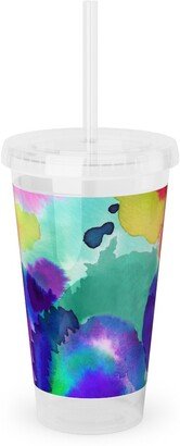 Travel Mugs: Abstract Floral Watercolor - Multi Acrylic Tumbler With Straw, 16Oz, Multicolor