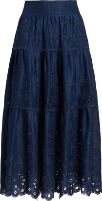 Eyelet Linen Maxi Skirt