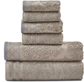 Modern Threads Embellished Border Damask Jacquard Towel 6-Piece Set - Grey