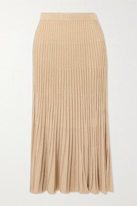 Pleated Metallic Knitted Maxi Skirt - Gold