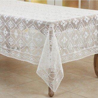 Saro Lifestyle Vintage Tablecloth With Crochet Design, White, 65 x 88