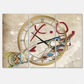 Designart Gypsy Hippy Hand Lipstick Xo Large Cottage 3 Panels Wall Clock - 23