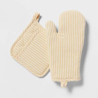 2pc Cotton Striped Oven Mitt and Pot Holder Set