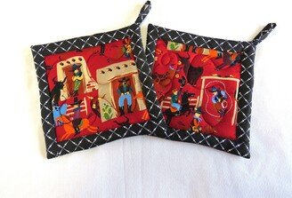 Large Cowboy Potholders Set, Western Potholders, Rodeo Bull Hot Pad, Decor, Southwest Decor