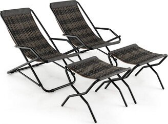 2 PCS Patio Folding Rattan Sling Lounge Chair Ottoman Rocking - See Details