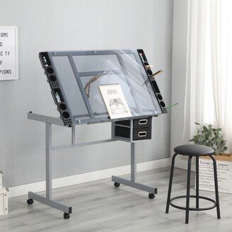 TONWIN Drafting Table, Adjustable Art Drawing Desk W/ Slide Drawer & Wheel