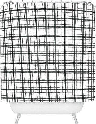 Dash and Ash Painted Plaid Shower Curtain Black/White