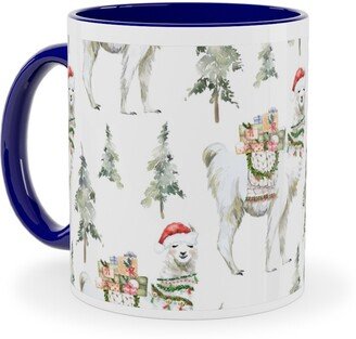 Mugs: Winter Christmas Llama Ceramic Mug, Blue, 11Oz, Multicolor