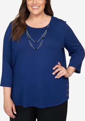 Plus Size Downtown Vibe Heather Melange Crew Neck Top with Necklace