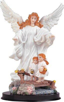 9H White Guardian Angel with Children Statue Holy Figurine Religious Decoration Home Decor Perfect Gift for House Warming, Holidays and Bir