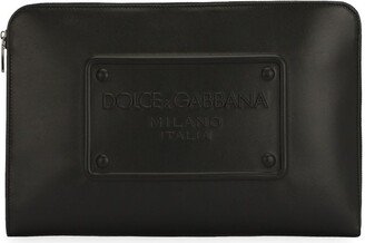 Logo-Debossed Leather Clutch Bag-AB