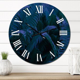 Designart 'Dark Blue Ferns In the Forest' Tropical wall clock