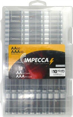 Impecca 60 AA + 40 AAA Pack Alkaline Batteries High-Performance (100-Cells)