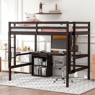 TOSWIN Modern Full Size Bed Frame 78.9 Wooden Loft Bed with Desk and Writing Board and 2 Drawers Cabinet