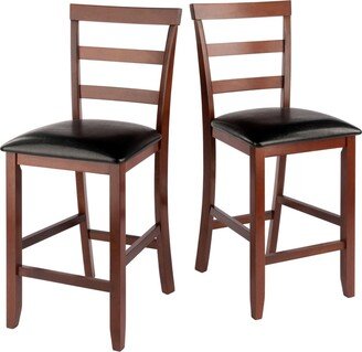 Simone 2-Piece Wood Cushion Ladder-Back Counter Stool Set - Walnut, Black