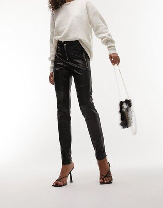 faux leather moto skinny fit pants with zip in black