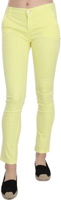 Yellow Cotton Stretch Low Waist Skinny Casual Trouser Women's Pants