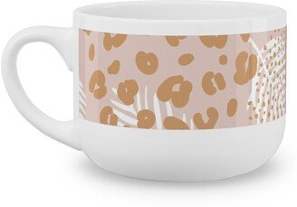 Mugs: Palm Leaves And Animal Panther Spots - Beige Latte Mug, White, 25Oz, Pink