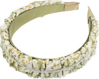 Unique Bargains Women's Floral Ruched Non-slip Faux Pearl Headbands Green 1 Pc