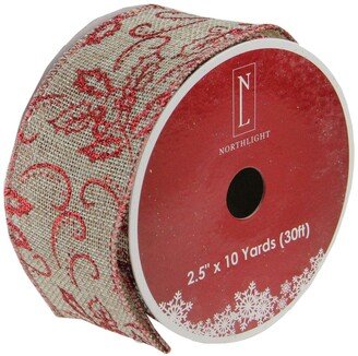 Northlight Pack of 12 Holly Red and Beige Burlap Wired Christmas Craft Ribbon Spools- 2.5