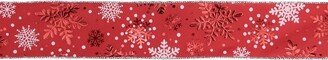 Northlight Metallic Red and White Snowflakes Wired Christmas Craft Ribbon 2.5