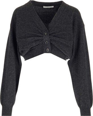 Draped-Placket V-Neck Cardigan