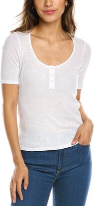 Scoop Neck Linen-Blend Henley Shirt