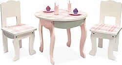 Sophia's by Teamson Kids Aurora Princess 18 Doll Pink Plaid Table & Chair with Accessories, Delight Pink - Ages 3-7