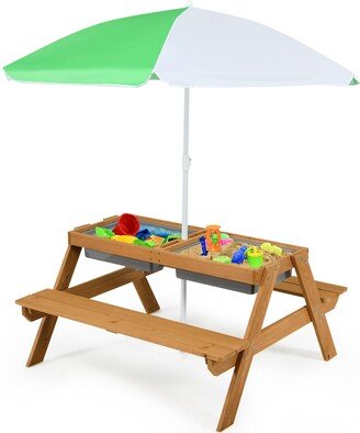 Babyjoy 3-in-1 Kids Picnic Table Outdoor Water Sand Table w/ Umbrella - See Details