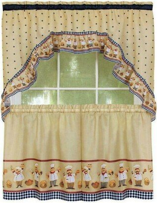 Kate Aurora Fat Chef Cucina Rod Pocket Cafe Kitchen Curtain Tier and Swag Valance Set