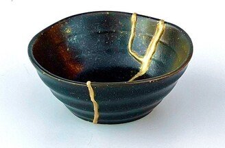 Small Kintsugi Bowl - Black Broken Then Repaired Wabi Sabi Pottery Gold Ceramic Valentine's Gift