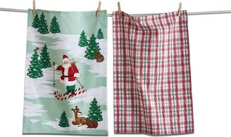 tagltd Skiing Santa Dishtowel S/2