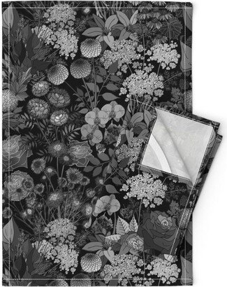 Dark Botanical Tea Towels | Set Of 2 - Haunted Garden By Irishvikingdesigns Gothic Flowers Linen Cotton Spoonflower