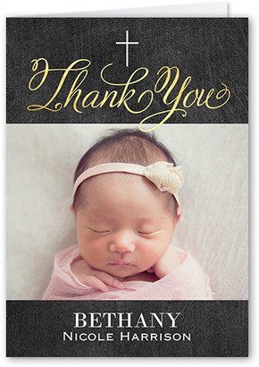 Thank You Cards: Special Christening Thank You Card, Grey, Matte, Folded Smooth Cardstock