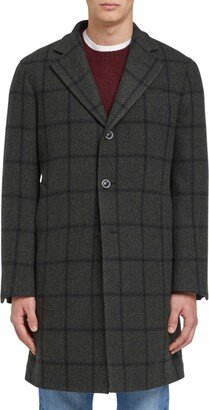 Windowpane Check Virgin Wool & Cashmere Twill Topcoat