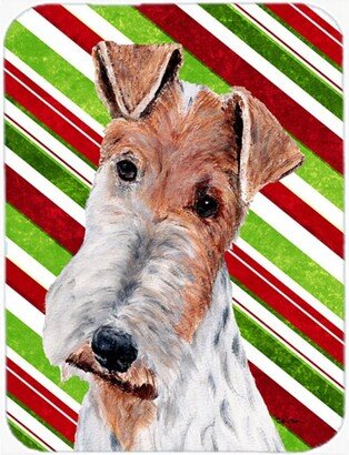 SC9796LCB Wire Fox Terrier Large Size Candy Cane Christmas Glass Cutting Board