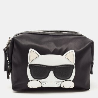 Black Nylon and Leather K/Ikonik Choupette Cosmetic Pouch