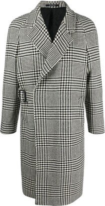 Houndstooth-Pattern Belted Coat