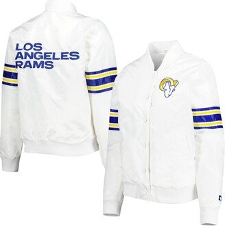 Women's Starter White Los Angeles Rams Line Up Satin Full-Snap Varsity Jacket