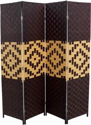 Paper Straw Weave and Wood 4 Panel Screen - 70.75 H x 1 W x 70.5 L Inches