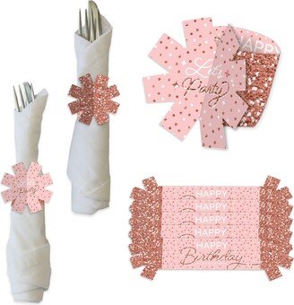 Big Dot Of Happiness Pink Rose Gold Birthday Happy Birthday Party Holder Napkin Rings 24 Ct