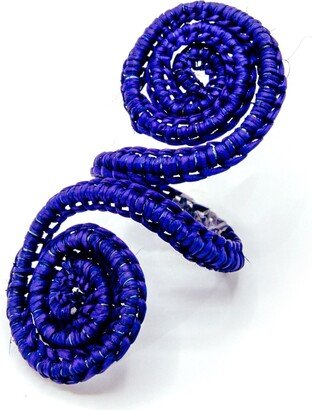 Washein Woven Natural Iraca Straw Blue Spiral Napkin Rings Set Of 4