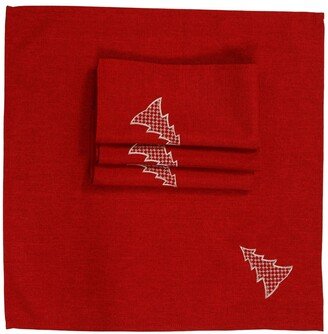 Lovely Christmas Tree Embroidered Napkins - Set of 4