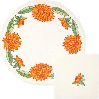 Embroidered Dahlia Placemat & Napkin